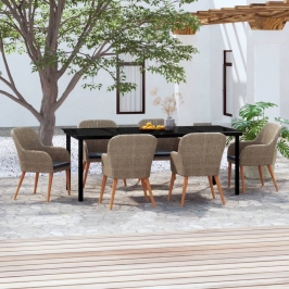 Juego de comedor para jardín 7 piezas con cojines marrón