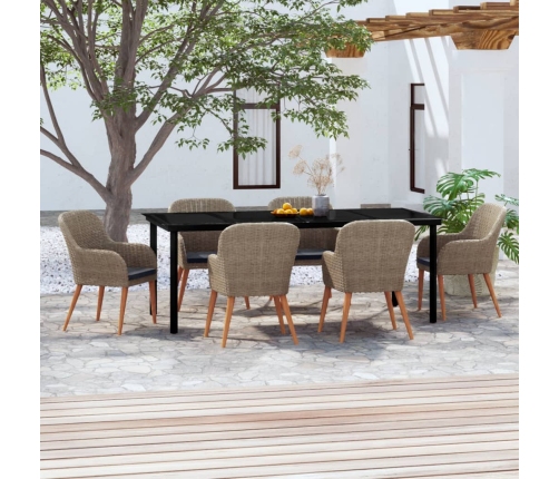 Juego de comedor para jardín 7 piezas con cojines marrón