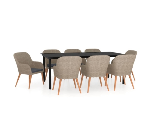 Juego de comedor de jardín 9 piezas y cojines marrón