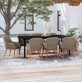 Juego de comedor de jardín 9 piezas y cojines marrón