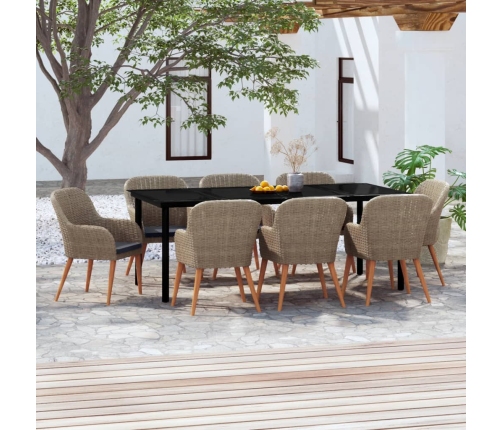 Juego de comedor de jardín 9 piezas y cojines marrón