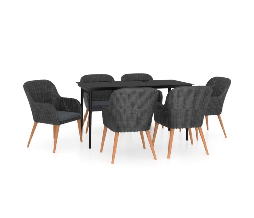 Juego de comedor de jardín 7 piezas con cojines negro