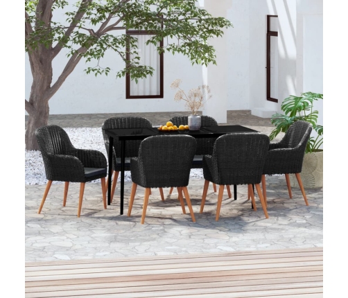 Juego de comedor de jardín 7 piezas con cojines negro