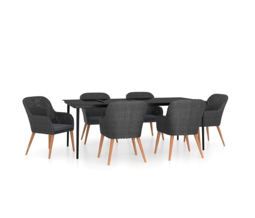 Juego de comedor de jardín 7 piezas con cojines negro