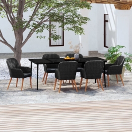 Juego de comedor de jardín 7 piezas con cojines negro