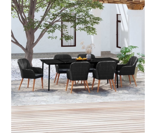 Juego de comedor de jardín 7 piezas con cojines negro