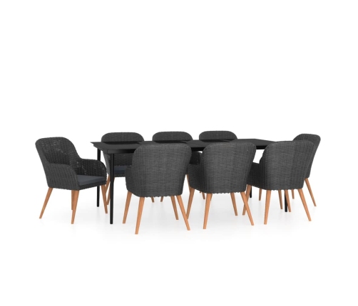 Juego de comedor de jardín 9 piezas con cojines negro
