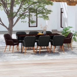Juego de comedor de jardín 9 piezas con cojines negro