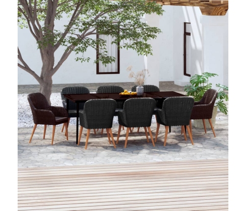 Juego de comedor de jardín 9 piezas con cojines negro