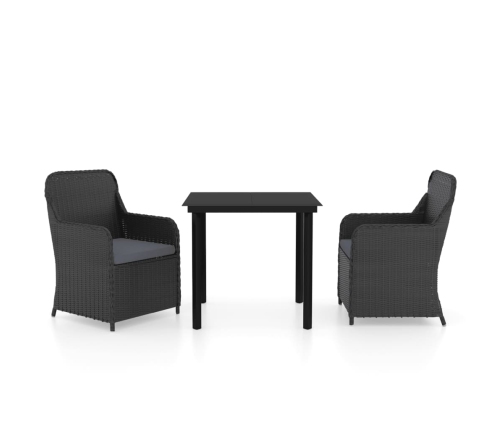 Juego de comedor de jardín 3 piezas con cojines negro
