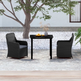 Juego de comedor de jardín 3 piezas con cojines negro