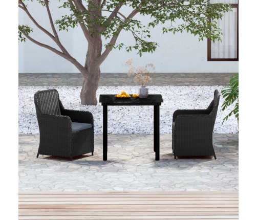 Juego de comedor de jardín 3 piezas con cojines negro