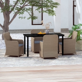 Juego de comedor de jardín 5 piezas con cojines marrón