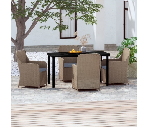 Juego de comedor de jardín 5 piezas con cojines marrón