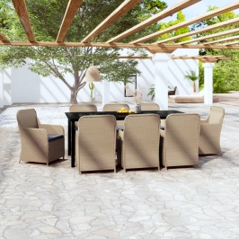 Juego de comedor de jardín 9 piezas y cojines marrón