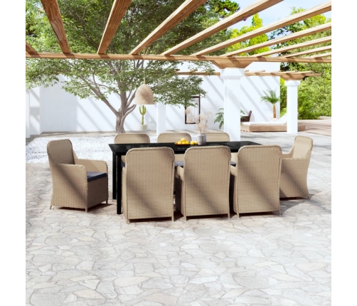 Juego de comedor de jardín 9 piezas y cojines marrón