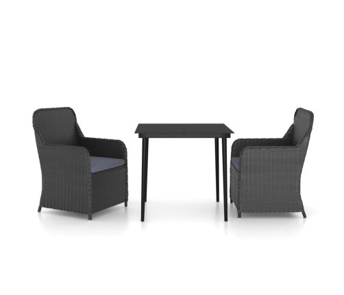 Juego de comedor de jardín 3 piezas con cojines negro
