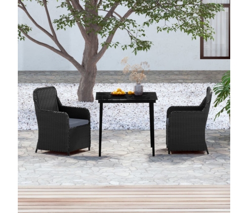 Juego de comedor de jardín 3 piezas con cojines negro