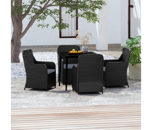 Juego de comedor de jardín 5 piezas con cojines negro