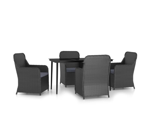 Juego de comedor de jardín 5 piezas con cojines negro