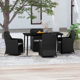 Juego de comedor de jardín 5 piezas con cojines negro