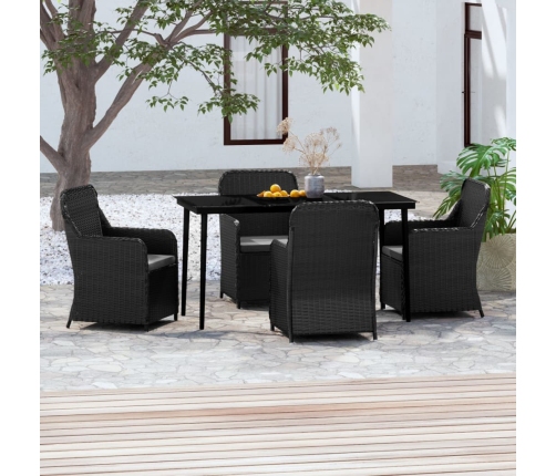 Juego de comedor de jardín 5 piezas con cojines negro