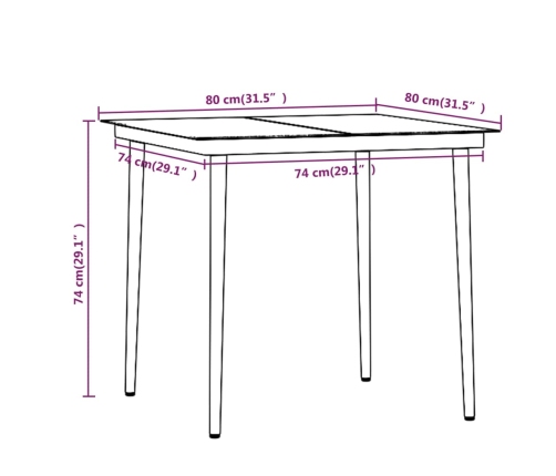 Juego de comedor de jardín 5 piezas con cojines marrón