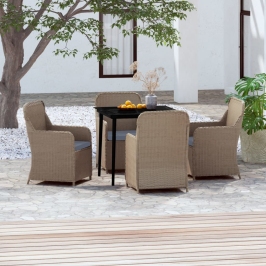 Juego de comedor de jardín 5 piezas con cojines marrón
