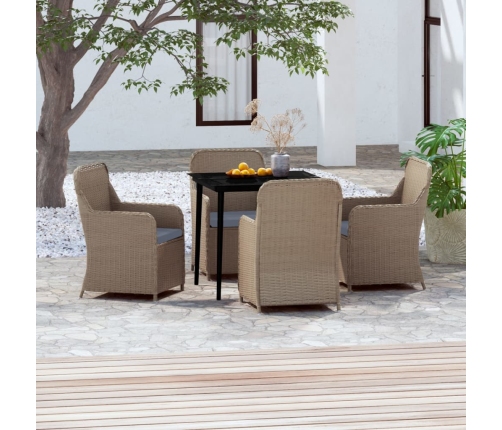 Juego de comedor de jardín 5 piezas con cojines marrón
