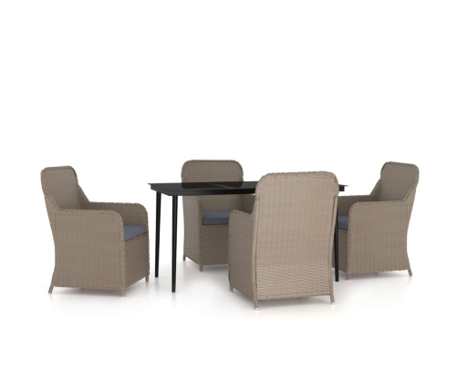 Juego de comedor de jardín 5 piezas con cojines marrón