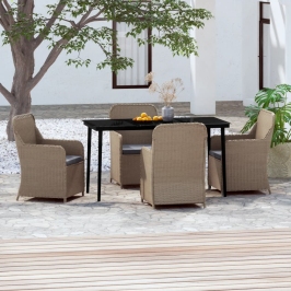 Juego de comedor de jardín 5 piezas con cojines marrón
