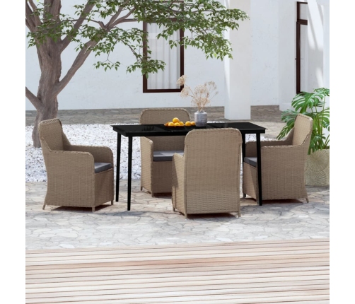 Juego de comedor de jardín 5 piezas con cojines marrón