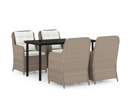 Juego de comedor de jardín 5 piezas con cojines marrón