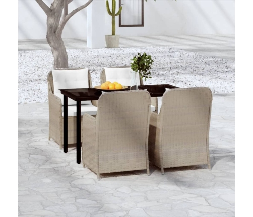 Juego de comedor de jardín 5 piezas con cojines marrón