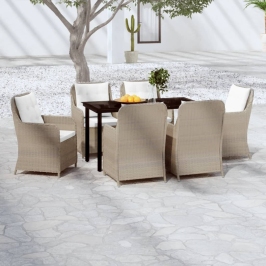 Juego de comedor de jardín 7 piezas marrón