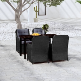 Juego de comedor para jardín 5 piezas negro