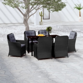 Juego de comedor para jardín 7 piezas negro