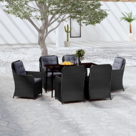 Juego de comedor para jardín 7 piezas negro