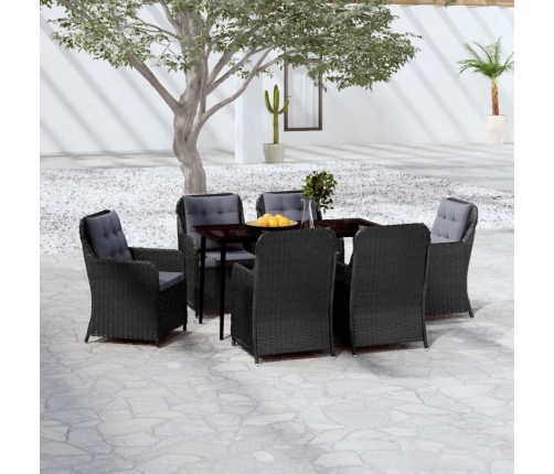 Juego de comedor para jardín 7 piezas negro