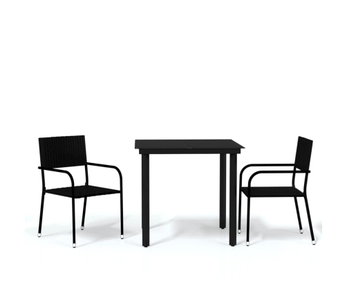 Juego de comedor para jardín 3 piezas negro