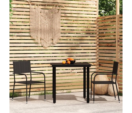 Juego de comedor para jardín 3 piezas negro