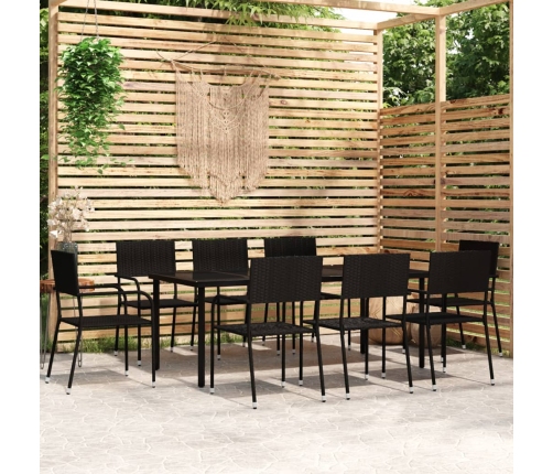Juego de comedor de jardín 9 piezas negro