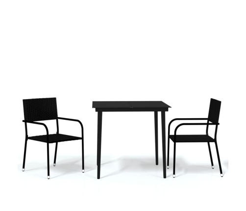Juego de comedor para jardín 3 piezas negro