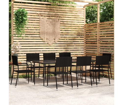 Juego de comedor de jardín 9 piezas negro