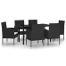 Juego de comedor para jardín 7 piezas negro