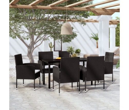 Juego de comedor para jardín 7 piezas negro