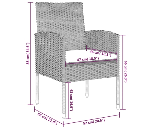 Juego de comedor para jardín 7 piezas negro