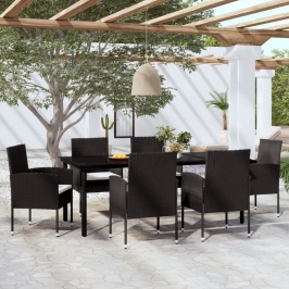 Juego de comedor para jardín 7 piezas negro