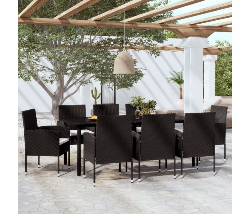 Juego de comedor de jardín 9 piezas negro