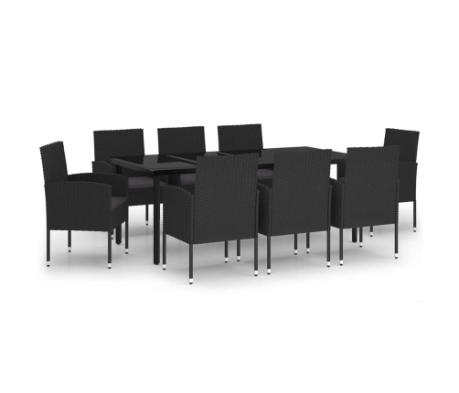 Juego de comedor de jardín 9 piezas negro